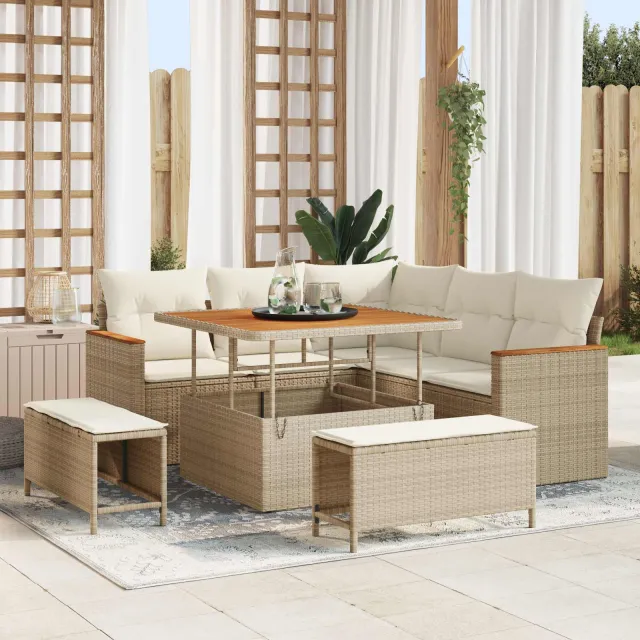 vidaXL Tuinbankenset 8 st Beige poly rattan, foto 2