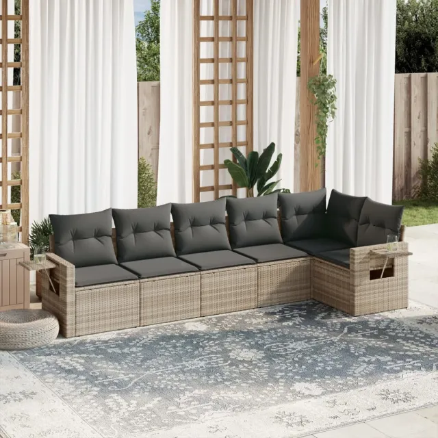 vidaXL 6-delige Loungeset met kussens poly rattan grijs, foto 2