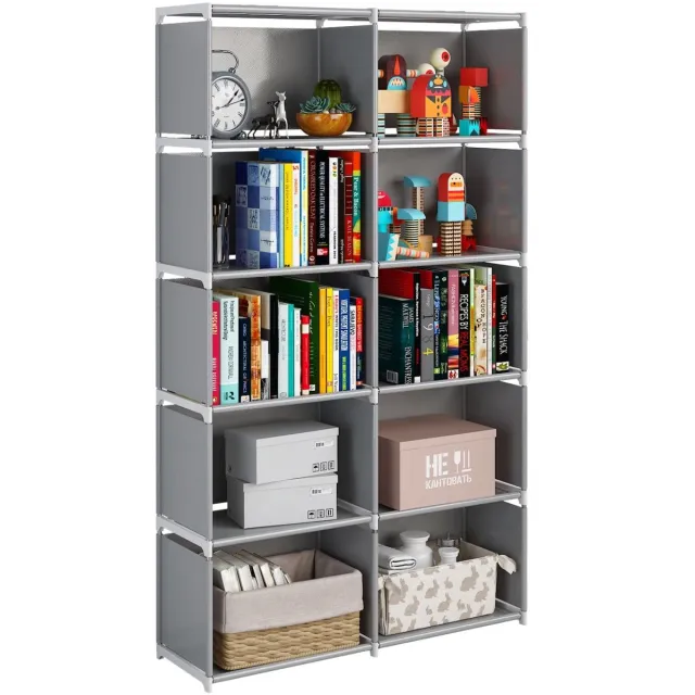 Unyqoos ® Moderne Multifunctionele Boekenkast met 10 Vakken voor Optimale Opslag en Organisatie grijs