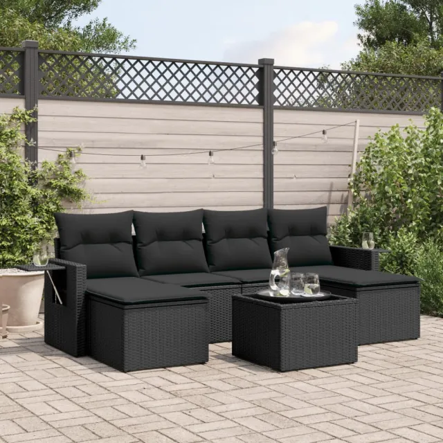 vidaXL 7-delige Loungeset met kussens poly rattan zwart, foto 2