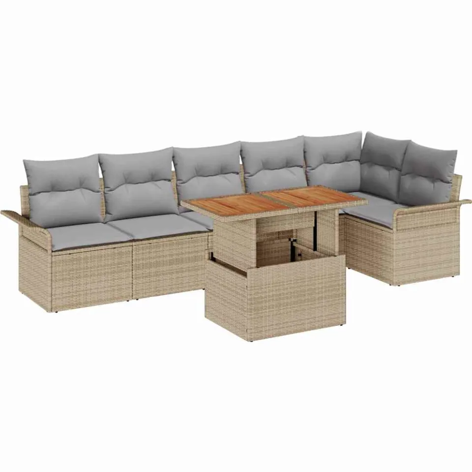 vidaXL Tuin Sofa Set 7 st Beige Poly riet