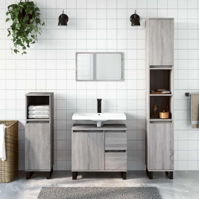vidaXL 3-delige Badkamermeubelset bewerkt hout grijs sonoma eikenkleur, foto 2