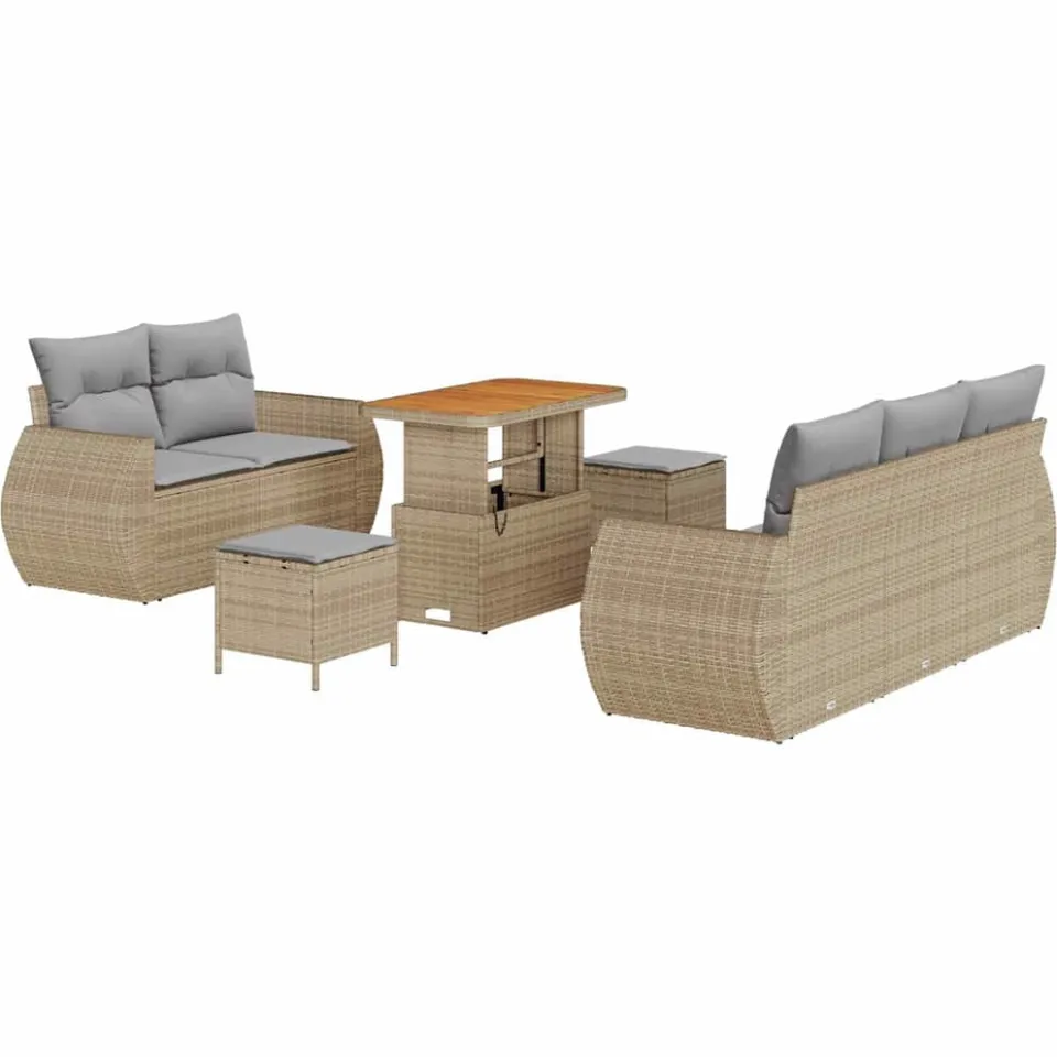 vidaXL Tuinbankenset 8 st Beige poly rattan, foto 4