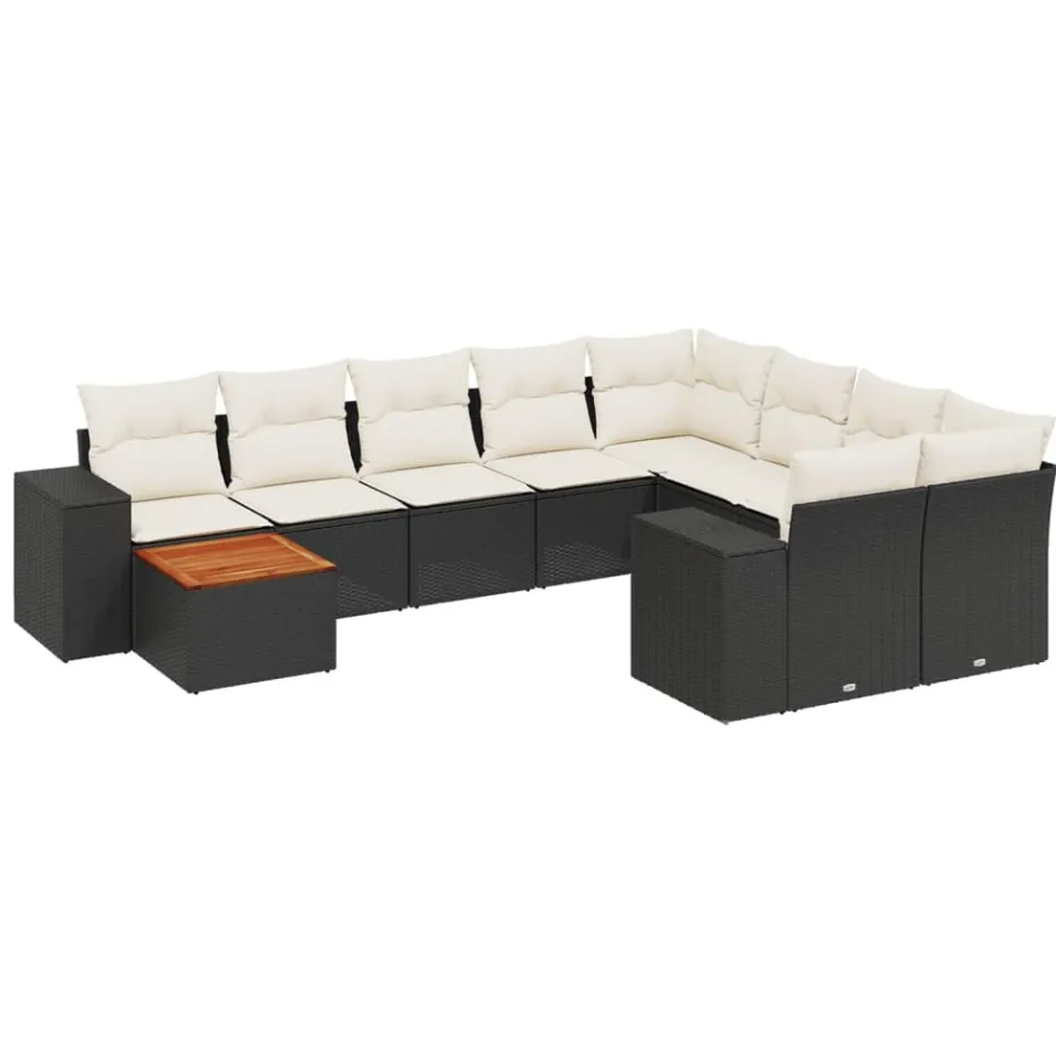 vidaXL 10-delige Loungeset met kussens poly rattan zwart, foto 3