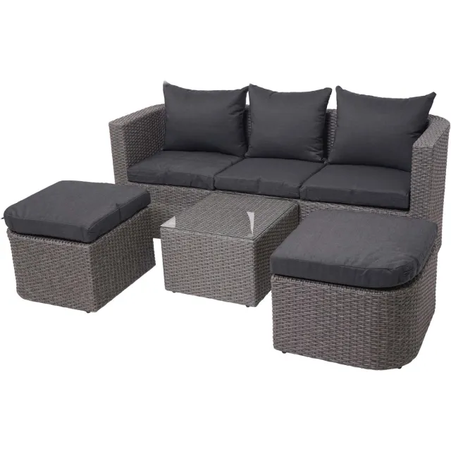 MCW 3in1 set MCW-J37, tuin/loungeset zonne-eiland, gesponnen poly-rattan MVG ~ grijs, antraciet kussens