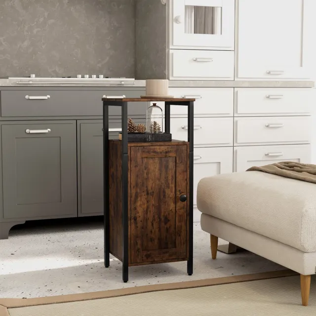 MODFU Industriële Salontafel met Verstelbaar Rek - Bruine Koffietafel voor Woonkamer en Slaapkamer, 34 x 30 x 80 cm