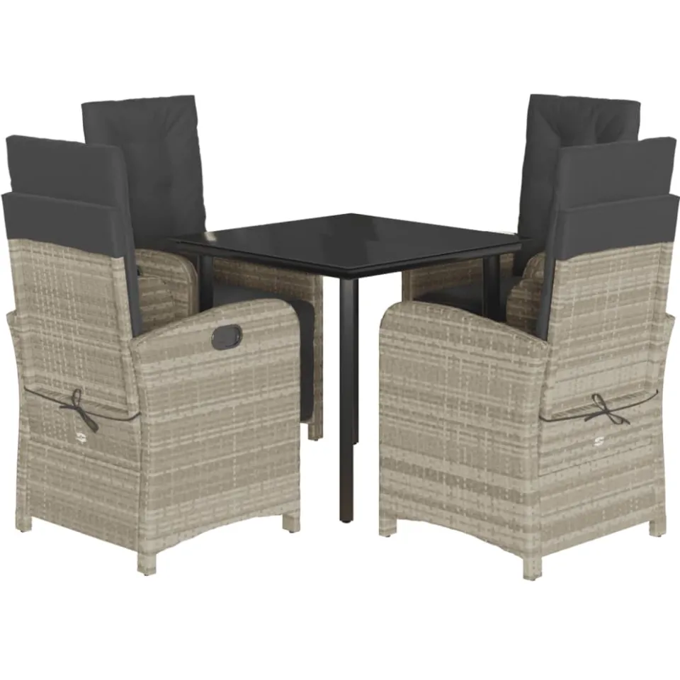 vidaXL 5-delige Tuinset met kussens poly rattan lichtgrijs