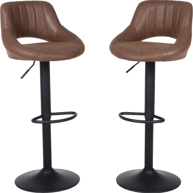 Alora Barkruk Industrial Donkerbruin - Barkrukken set van 2 - Barstoel Kruk - Barstoelen met rugleuning - Keukenstoel