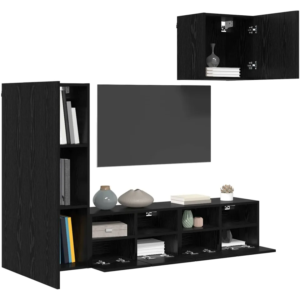 vidaXL TV Wandmeubels 4 st Zwart Eiken Bewerkt hout