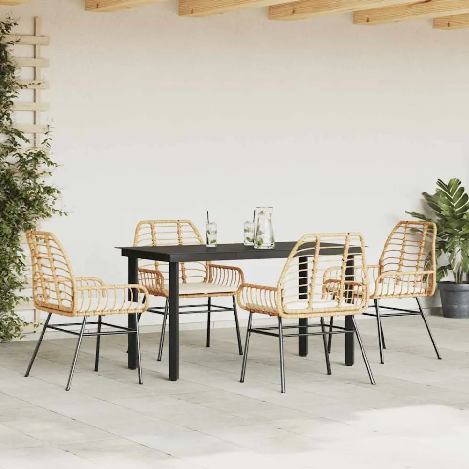 vidaXL 5-delige Tuinset met kussens poly rattan glas bruin, foto 2