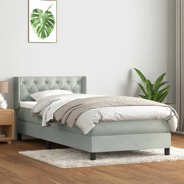 vidaXL Boxspring met matras fluweel lichtgrijs 80x210 cm grijs