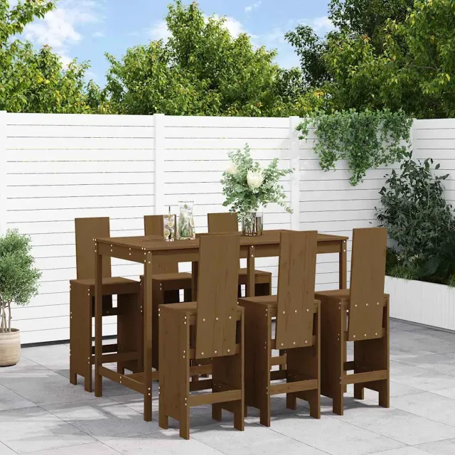 vidaXL 7-delige Tuinbarset massief grenenhout honingbruin bruin, foto 2
