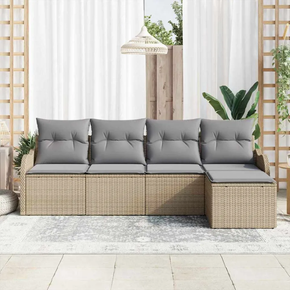 vidaXL Tuin Sofa Set 5 st Beige en Licht Grijs poly rattan, foto 3
