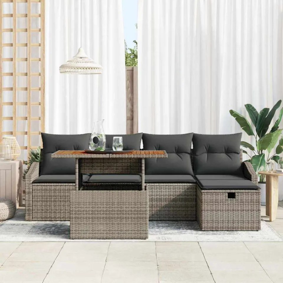 vidaXL Tuin Sofa Set 6 st Grijs poly rattan