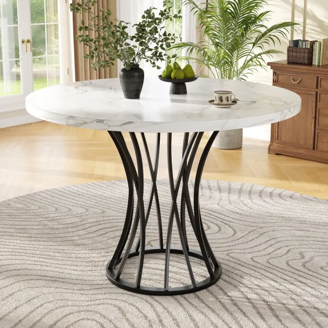 Welltin Ronde Eettafel - Keukentafel - 80 x 80 x 76 cm - Eettafel Voor 4-6 - Eettafel met Metalen Onderstel - Geschikt voor restaurants en woonkamers - Zwart