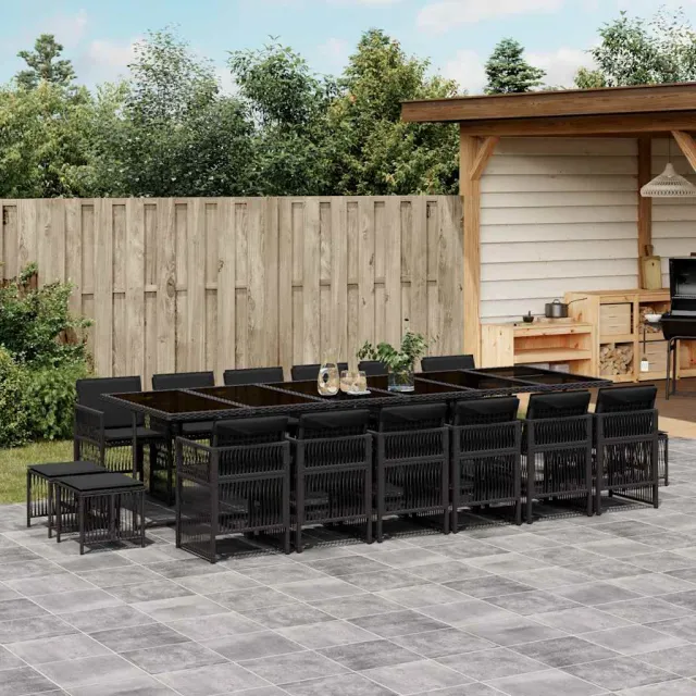 vidaXL 17-delige Tuinset met kussens poly rattan zwart, foto 2
