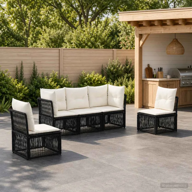 vidaXL Tuinbankenset 5 st 5-zits Zwart poly rattan, foto 2