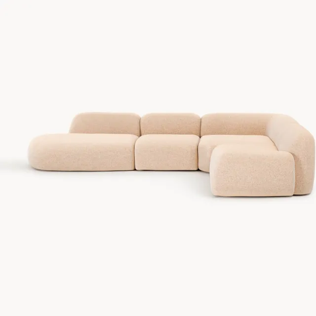 Westwing Collection Modulaire bouclé XL hoekbank Wolke met chaise longue Oranje