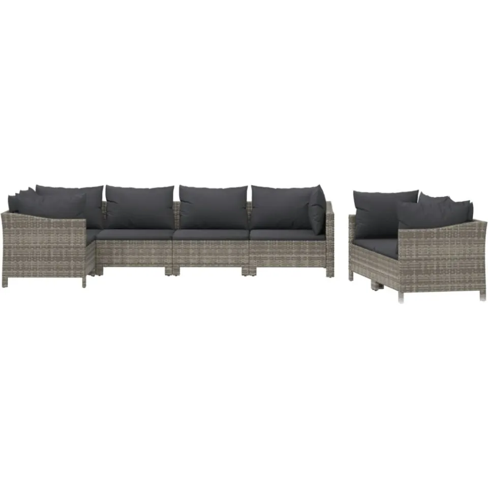 vidaXL 7-delige Loungeset met kussens poly rattan grijs