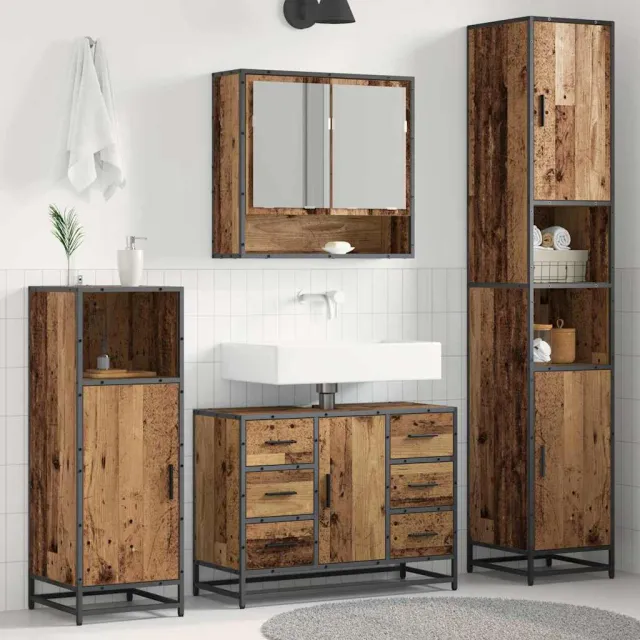 vidaXL Badkamermeubelset 3 st Oud Hout 90 x 33 x 60 cm Bewerkt hout Bruin
