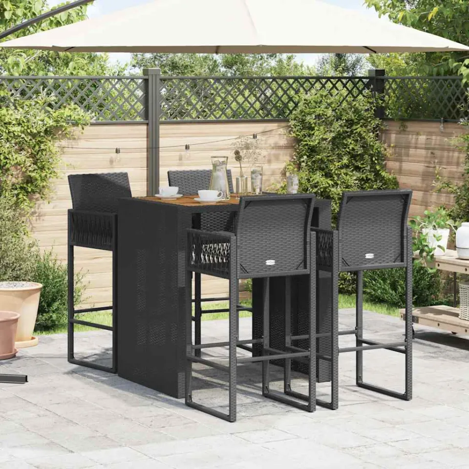 vidaXL 5-delige Tuinbarset zonder kussens poly rattan acacia zwart, foto 2