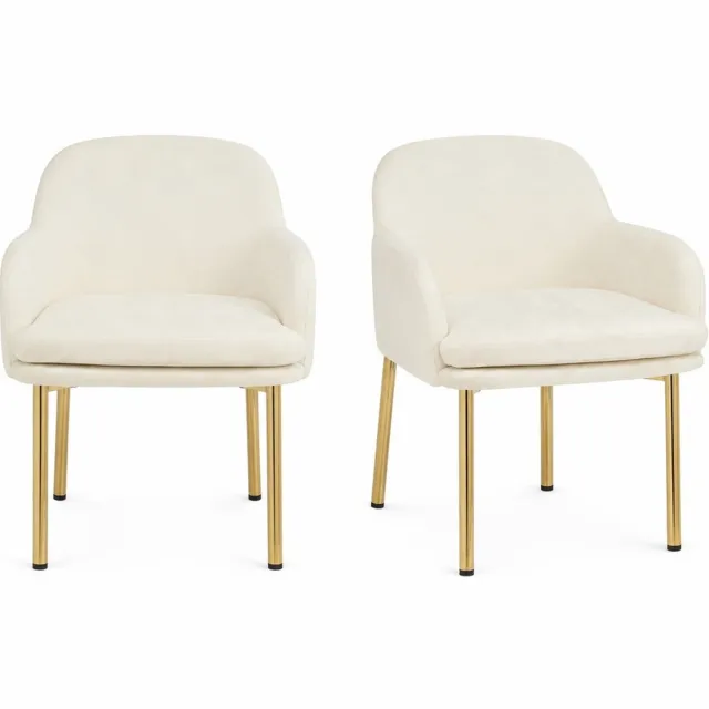 KOMHTOM 2 stuks moderne eetkamerstoelen, gestoffeerde stoelen met armleuningen, in hoogte verstelbaar, draagvermogen tot 125 kg, voor eetkamer, keuken (wit)