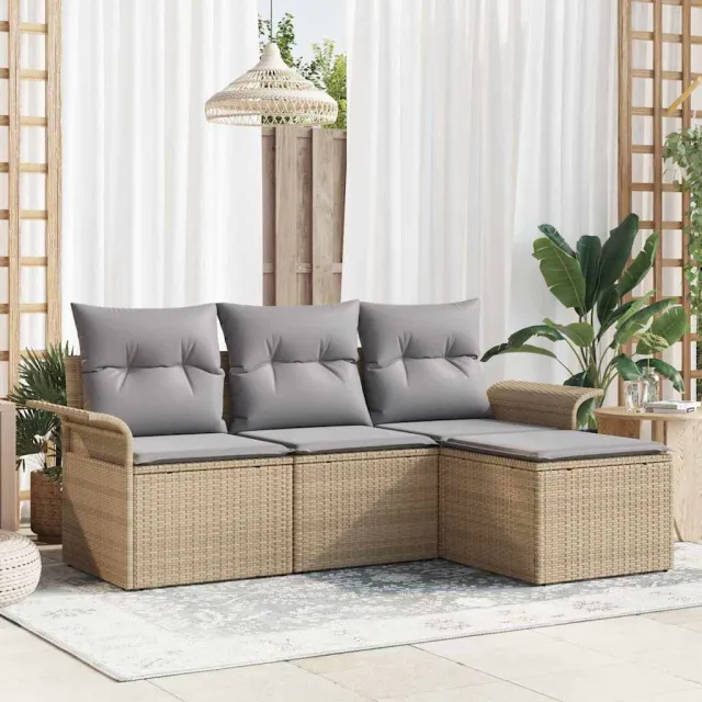 vidaXL Tuin Sofa Set 4 st Beige poly rattan, foto 2