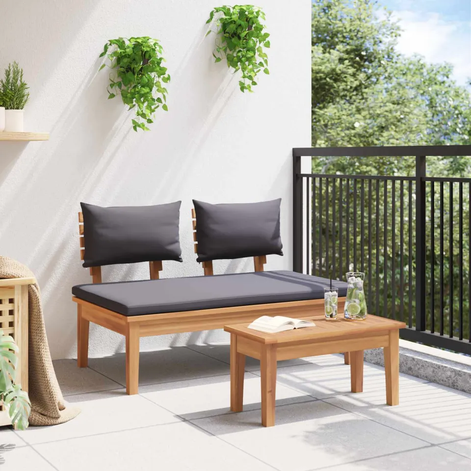 vidaXL Tuinbank en Tafel Set 2 st Grijs en Bruin Massief teakhout, foto 3