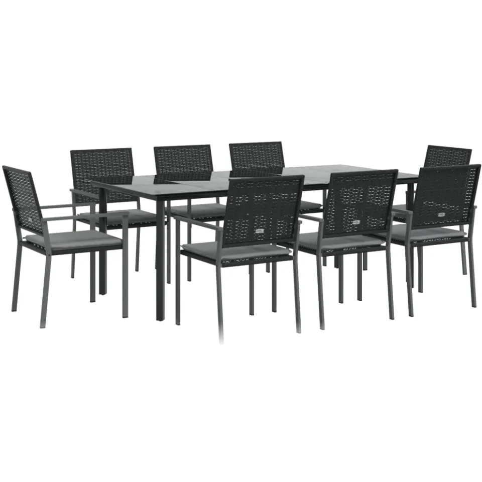 vidaXL 9-delige Tuinset met kussens poly rattan en staal Zwart