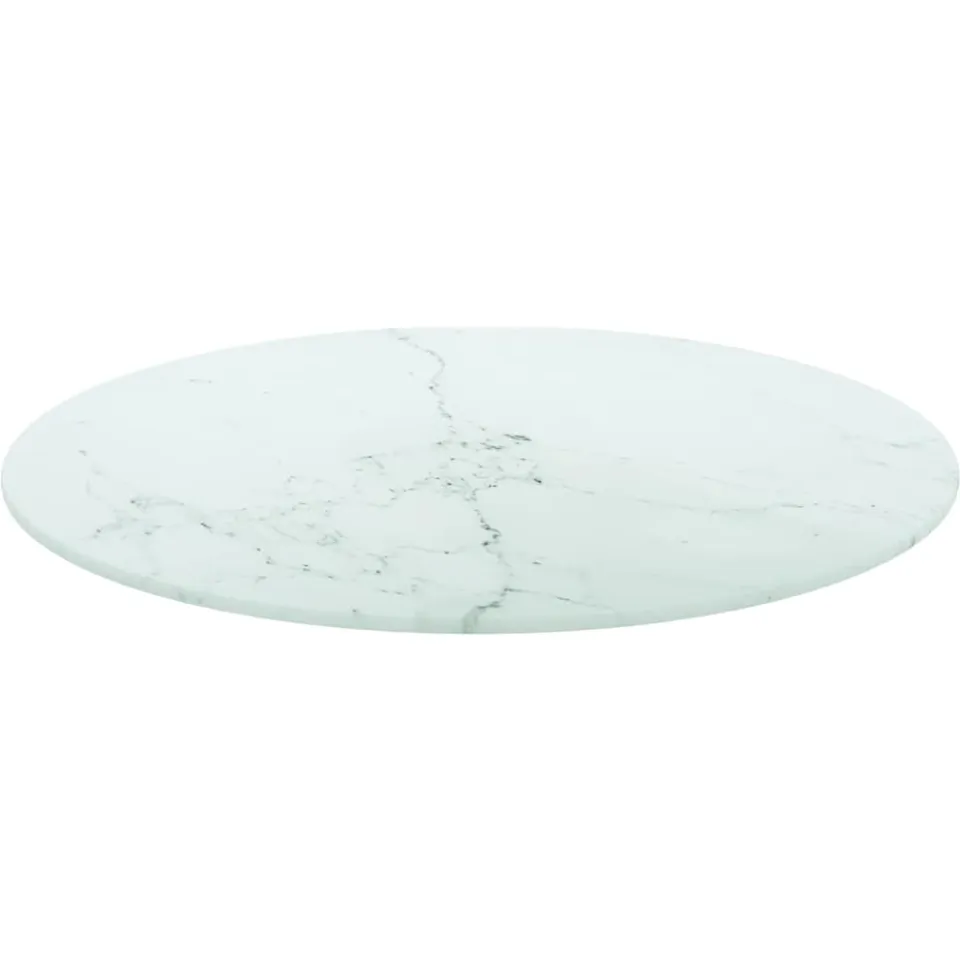vidaXL Tafelblad Ø50x0,8 cm gehard glas met marmeren design wit, foto 2