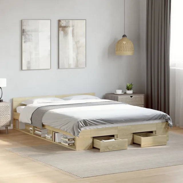 vidaXL Bedframe met lades bewerkt hout sonoma eikenkleurig 120x200 cm