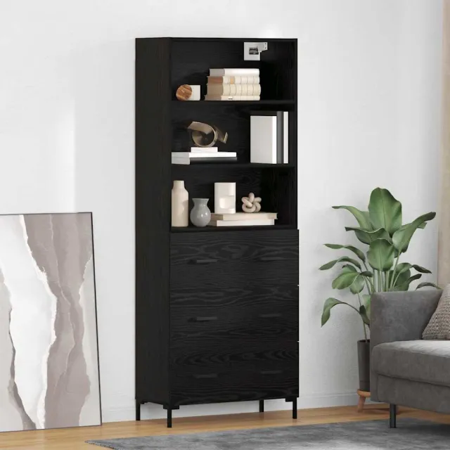vidaXL Hoge kast Zwart Eiken 69,5 x 34 x 180 cm Bewerkt hout, foto 2