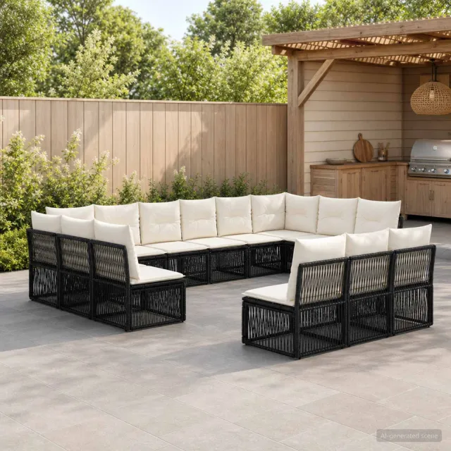vidaXL Tuinbankenset 13 st Zwart poly rattan, foto 2