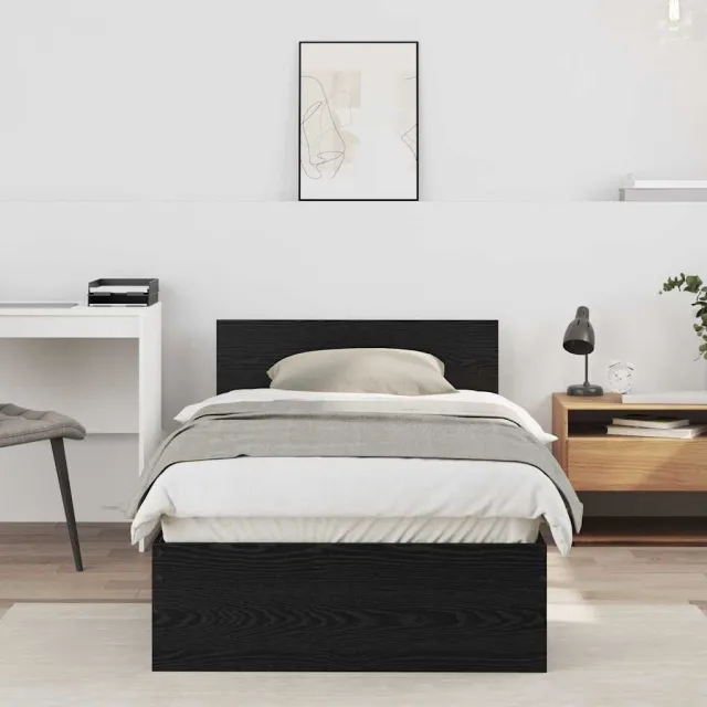 vidaXL Bedframe met Hoofdeinde Zwart eiken 90 x 200 cm Bewerkt hout