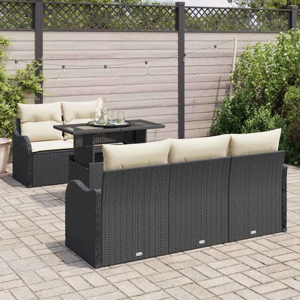 vidaXL Tuin Sofa Set 6 st Zwart en Crème poly rattan, foto 3