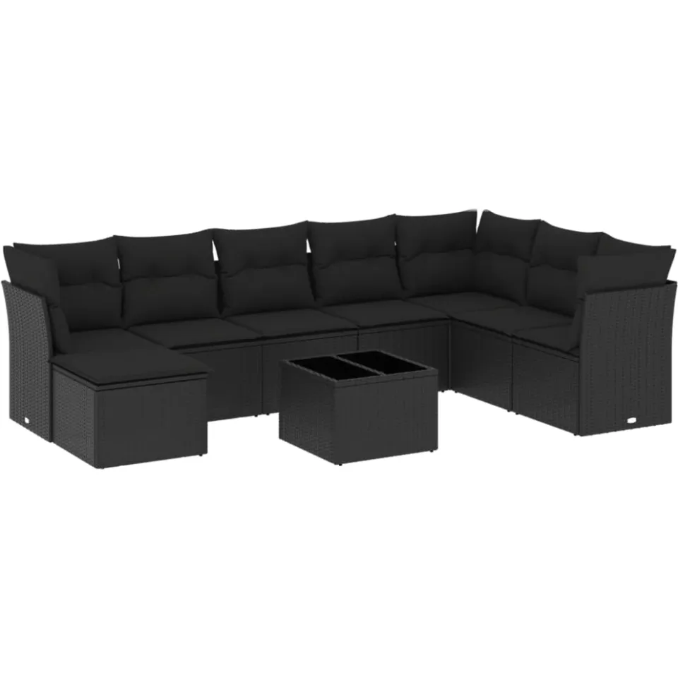 vidaXL 9-delige Loungeset met kussens poly rattan zwart, foto 3