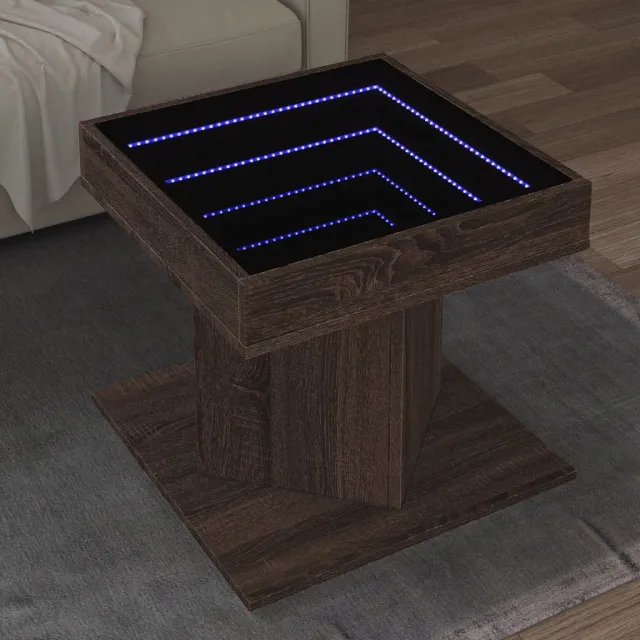 vidaXL Salontafel met LED 50x50x45 cm bewerkt hout bruin eikenkleurig, foto 2