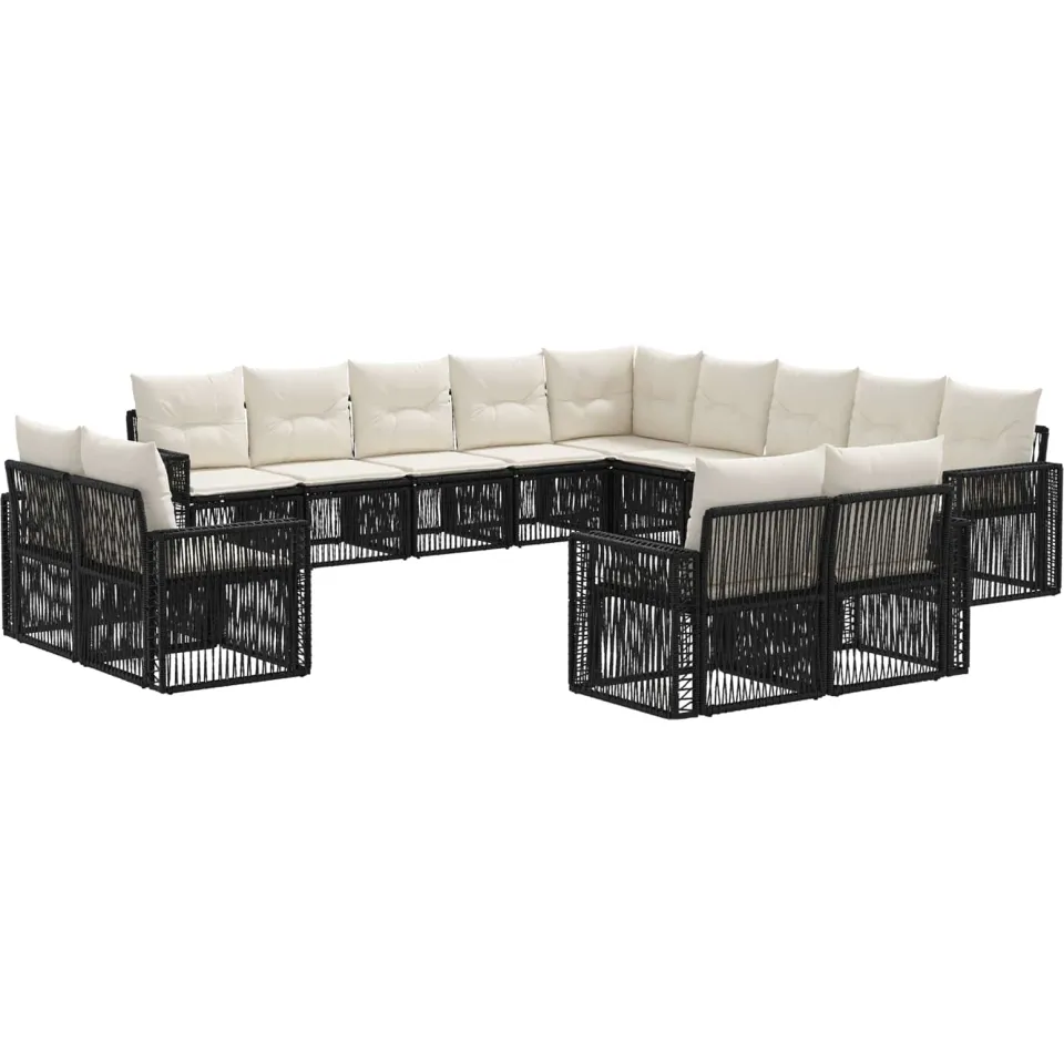 vidaXL Tuinbankenset 13 st 13-zits Zwart en Cream Wit poly rattan, foto 3