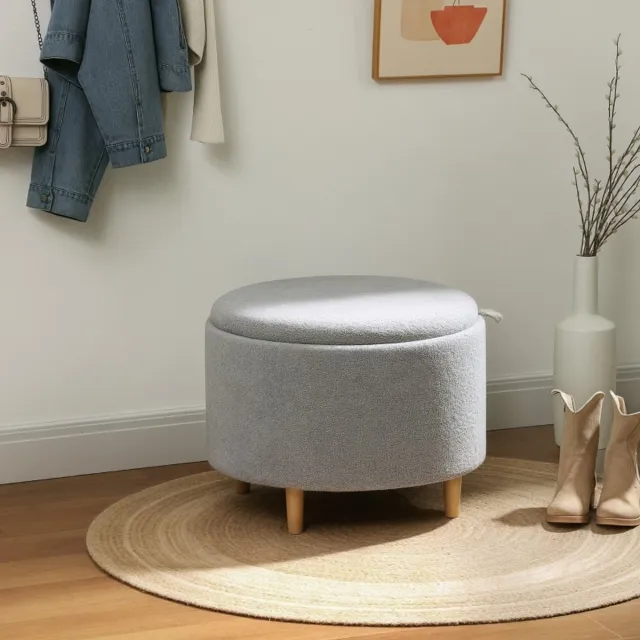 OKWISH Voetenbankje Opbergruimte – 56 x 56 x 42 cm – Zachte Stof – Grijs – Met Omkeerbaar Deksel Voor Woonkamer, Hal Of Kaptafel