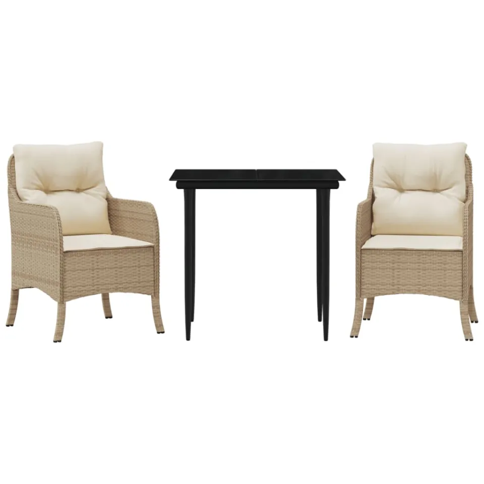 vidaXL 3-delige Tuinset met kussens poly rattan beige, foto 4