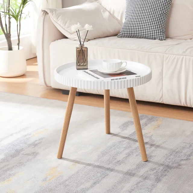 en.casa Bijzettafel Bongard rond 45xØ50 cm wit en naturel [en.casa]