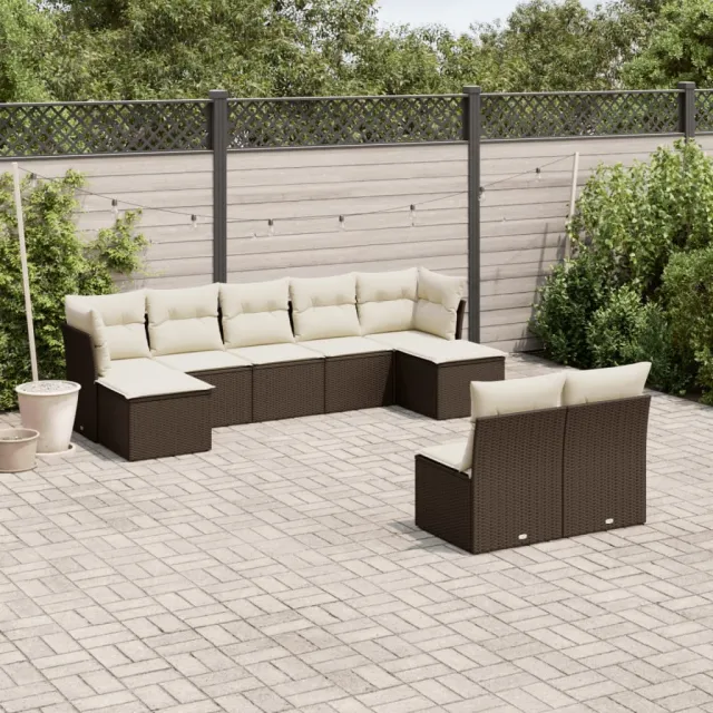 vidaXL 9-delige Loungeset met kussens poly rattan bruin, foto 2