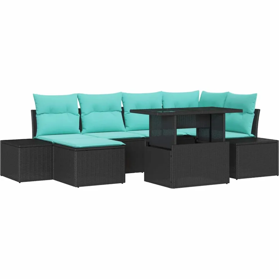 vidaXL Tuin Sofa Set 7 st Zwart en Blauw poly rattan