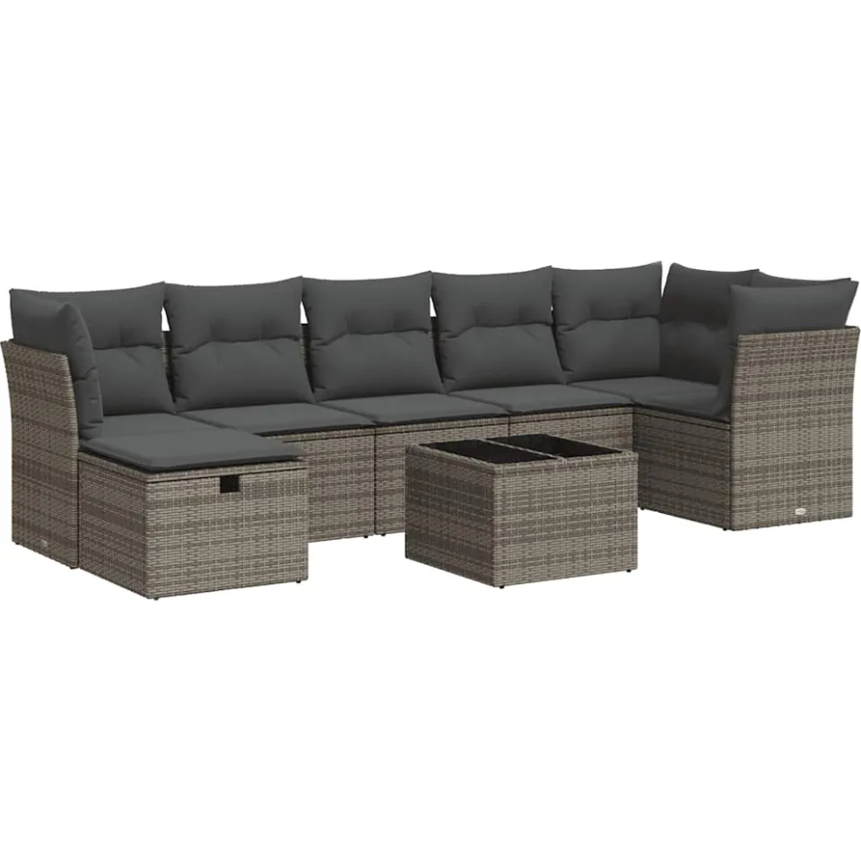 vidaXL 8-delige Loungeset met kussens poly rattan grijs, foto 3