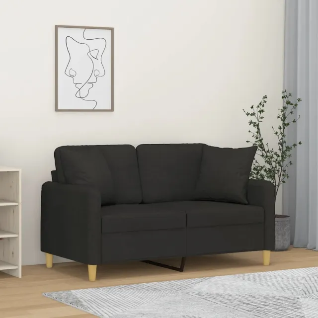 vidaXL Tweezitsbank met sierkussens 120 cm stof zwart