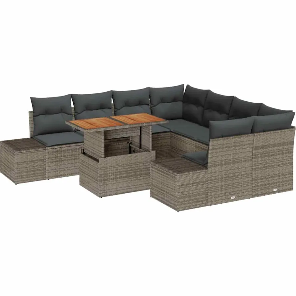 vidaXL Tuin Sofa Set 9 st Grijs Poly riet