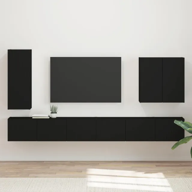 vidaXL TV Wandkast Set 6 st Zwart