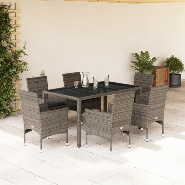 vidaXL 7-delige Tuinset met kussens poly rattan en glas grijs, foto 2
