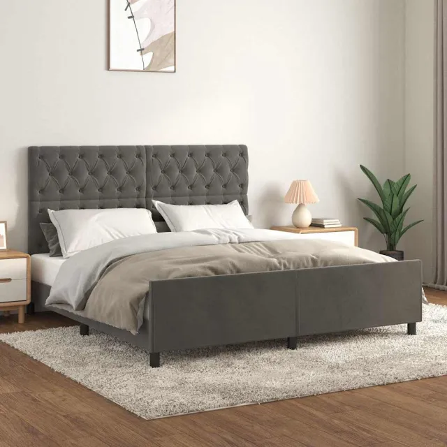 vidaXL Bedframe zonder matras 160x200 cm fluweel donkergrijs grijs