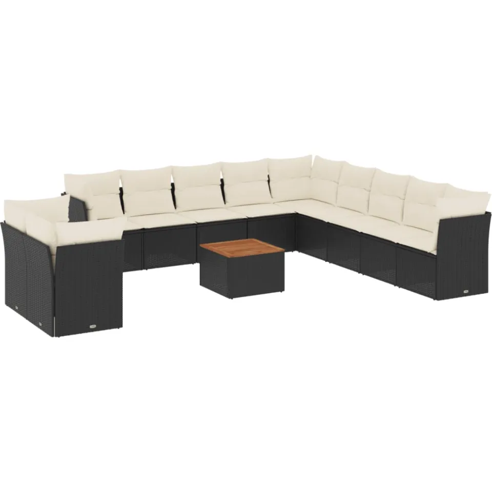 vidaXL 12-delige Loungeset met kussens poly rattan zwart